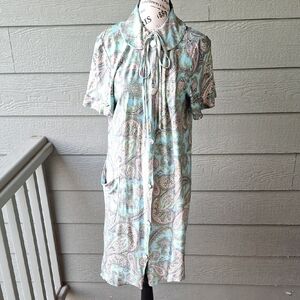 Vintage 60s Mode O'Day Styled In California Paisley House Dress Size M Blue Pink